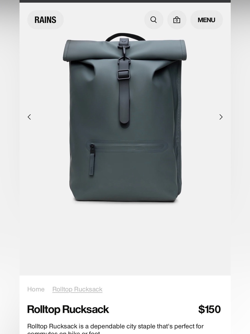 Rains Rolltop Rucksack - pool grey